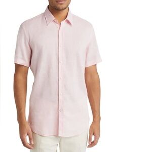 Boss Slim Fit Stretch Linen Short Sleeve Button Down Shirt